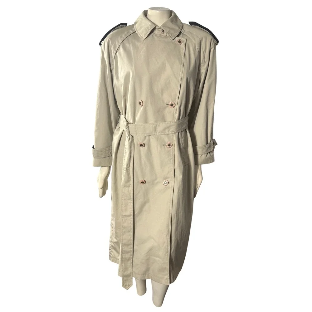 VTG Misty Harbor Original Trench Coat Women 10 Beige Plaid Lined Double Breasted